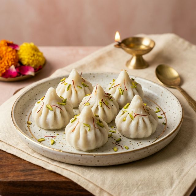 Ukadiche Modaks on a beautiful plate